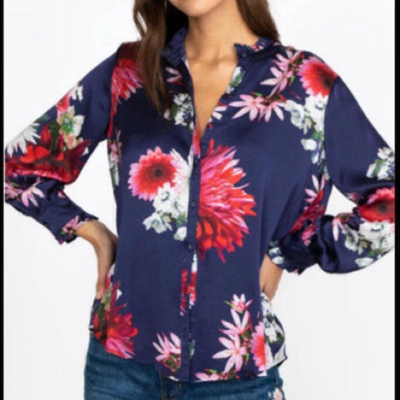 Johnny Was Tops - Johnny Was Aster Ruffle‎ Collar Silk Blouse Large